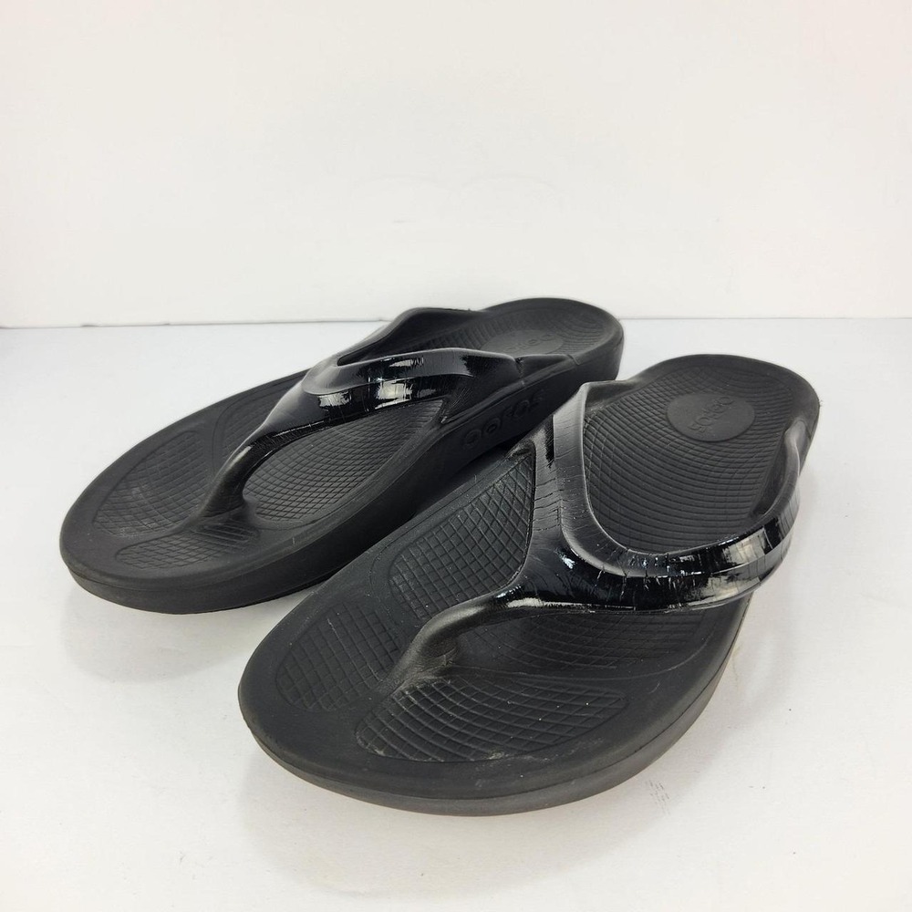 OOFOS OOriginal Casual Flip Flops Black Women's Size 10 Comfort Sandals Arch Sup